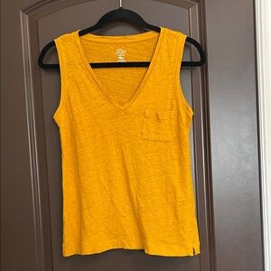 J. Crew 100% Linen Sleeveless V-Neck Pocket Tank in Mustard Yellow Small